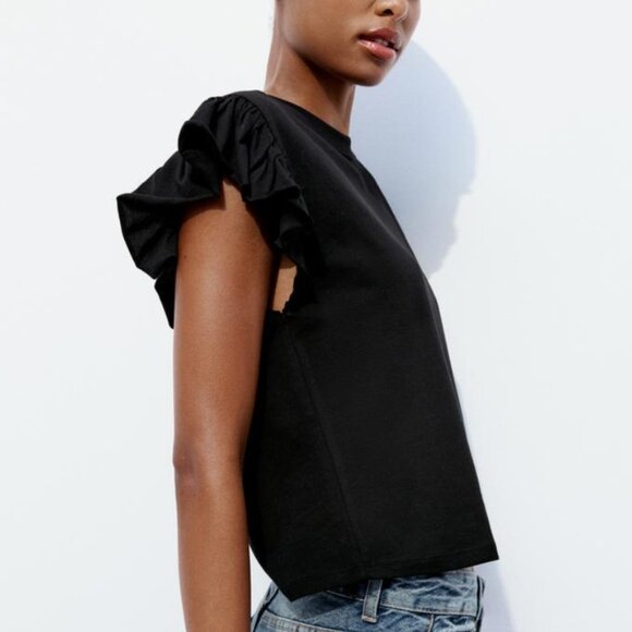 ZARA BLACK RUFFLED Blouse size Size Small - Picture 5 of 8